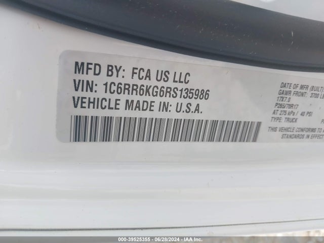 1C6RR6KG6RS135986 RAM 1500 Classic Tradesman  4x2 5'7 Box