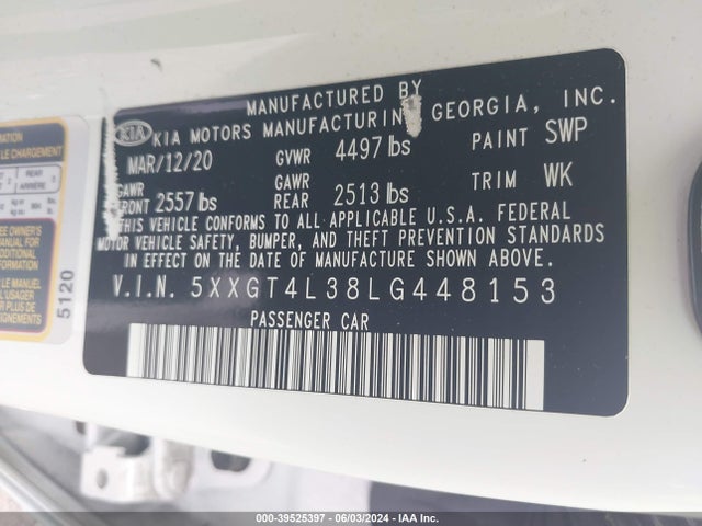 KIA Optima Lx 2020 5XXGT4L38LG448153 Image 9