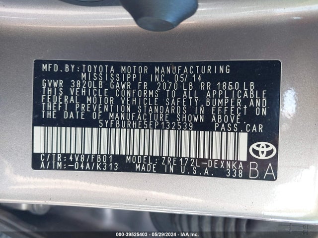 Toyota Corolla Le Plus 2014 5YFBURHE5EP132539 Image 9