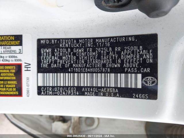 4T1BD1EB4HU057878 Toyota Avalon Hybrid Xle Premium