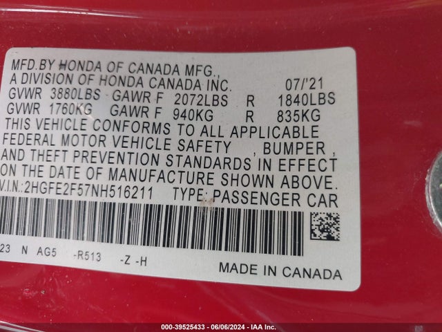 Honda Civic Sport 2022 2HGFE2F57NH516211 Image 9