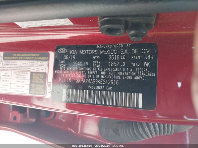 3KPA24AB9KE242916 KIA RIO S