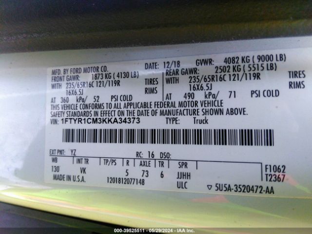 1FTYR1CM3KKA34373 Ford Transit-250