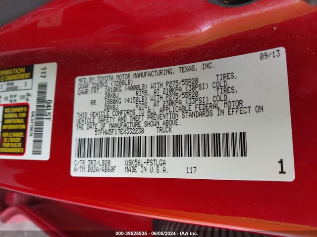 5TFHW5F17EX332238 Toyota Tundra Limited 5.7l V8