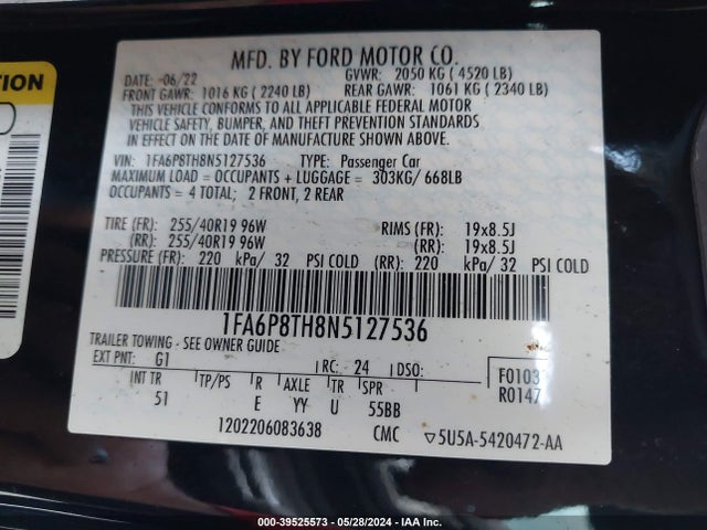 Ford Mustang Ecoboost Premium Fastback 2022 1FA6P8TH8N5127536 Image 9