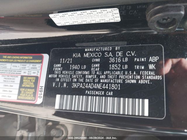 3KPA24AD4NE441801 KIA RIO LX