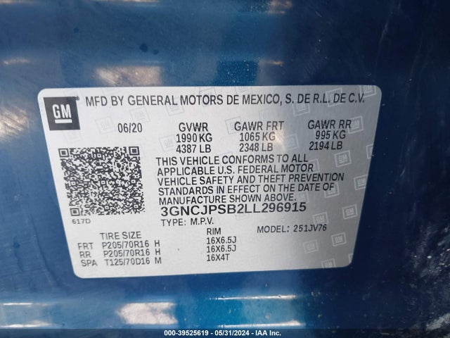 Chevrolet Trax Awd Lt 2020 3GNCJPSB2LL296915 Image 9
