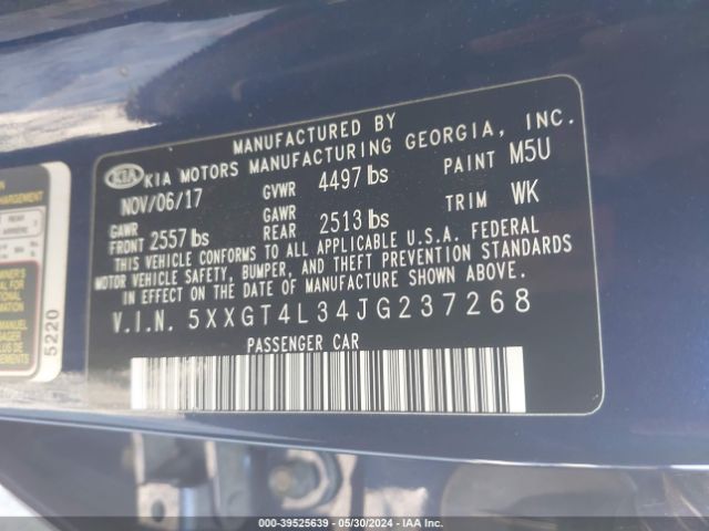 5XXGT4L34JG237268 KIA Optima S