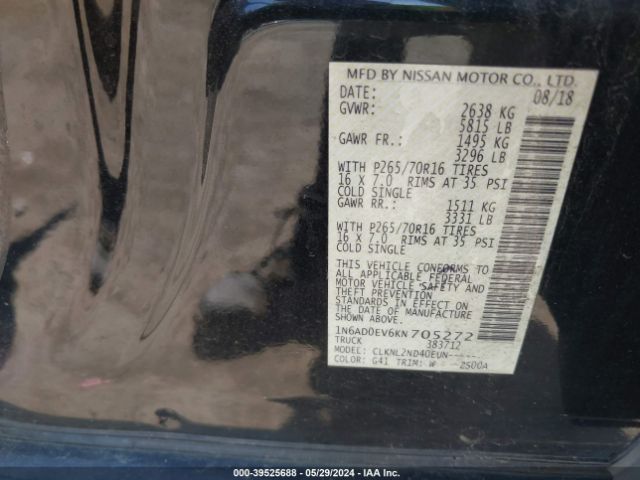 1N6AD0EV6KN705272 Nissan Frontier Sv
