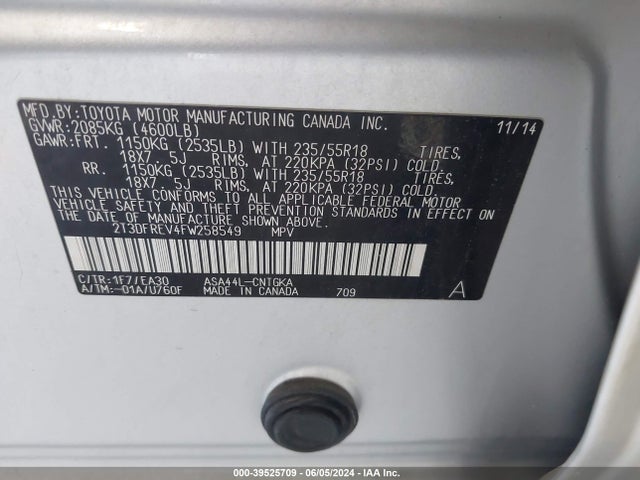 Toyota Rav4 Limited 2015 2T3DFREV4FW258549 Image 9