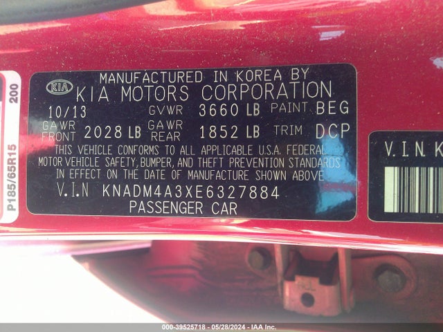 KIA RIO LX 2014 KNADM4A3XE6327884 Image 9