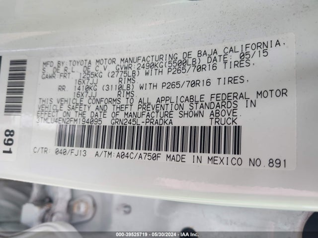 Toyota Tacoma Base V6 2015 3TMLU4EN2FM194095 Image 9