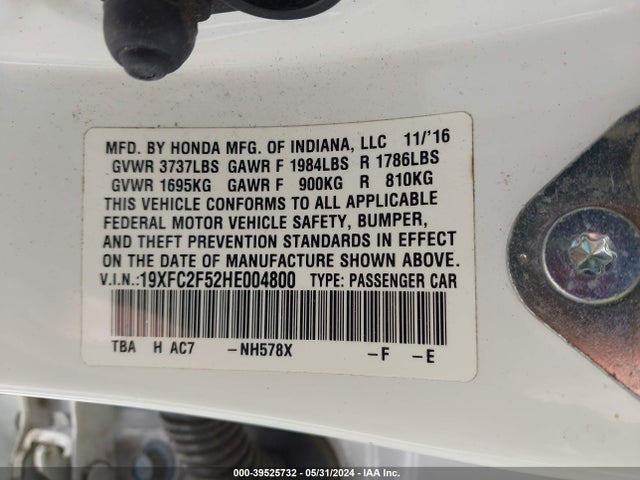 Honda Civic Lx 2017 19XFC2F52HE004800 Image 9