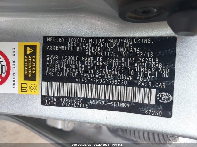 Toyota CAMRY LE 2016 4T4BF1FK9GR566720 Image 8