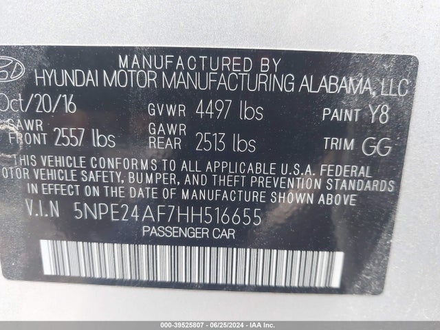 Hyundai Sonata 2017 5NPE24AF7HH516655 Image 9