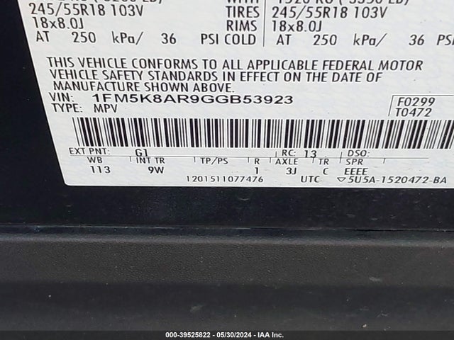 Ford Utility Police Interceptor 2016 1FM5K8AR9GGB53923 Image 9