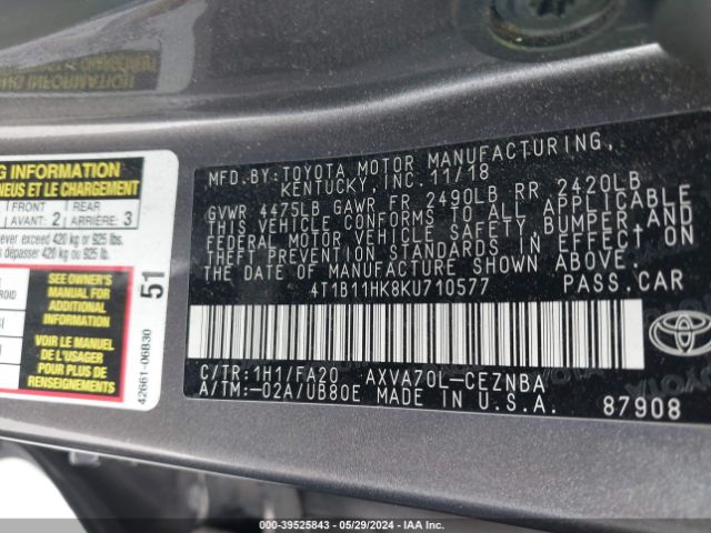 4T1B11HK8KU710577 Toyota CAMRY LE