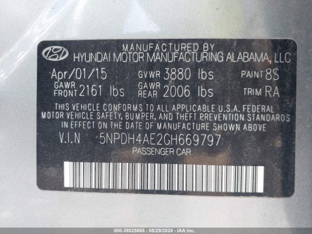 5NPDH4AE2GH669797 Hyundai ELANTRA SE