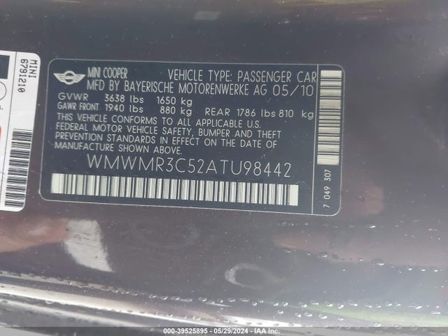 2010 MINI COOPER WMWMR3C52ATU98442 Photo 8