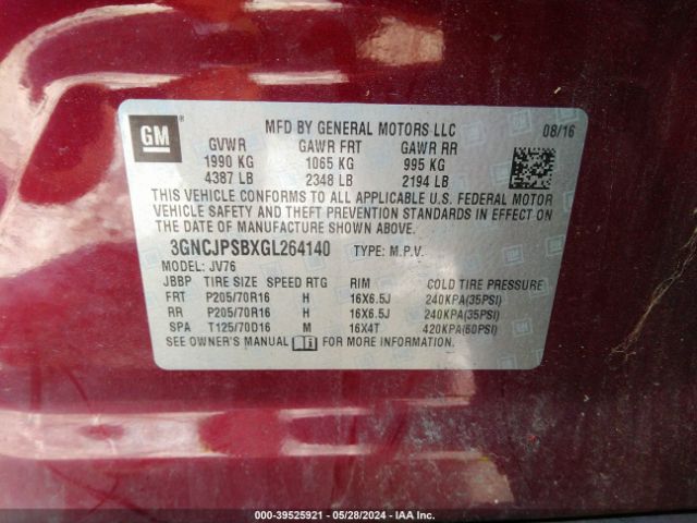 3GNCJPSBXGL264140 Chevrolet Trax Lt
