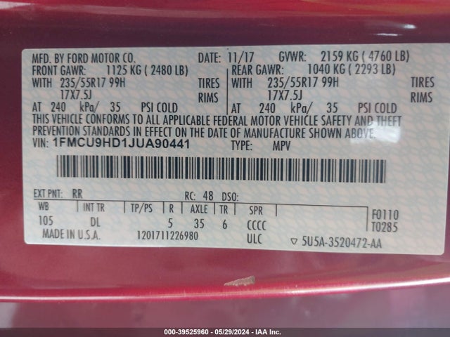 Ford ESCAPE SEL 2018 1FMCU9HD1JUA90441 Image 9