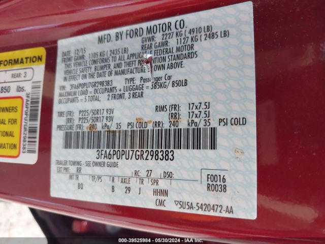 3FA6P0PU7GR298383 Ford Fusion Energi Se Luxury