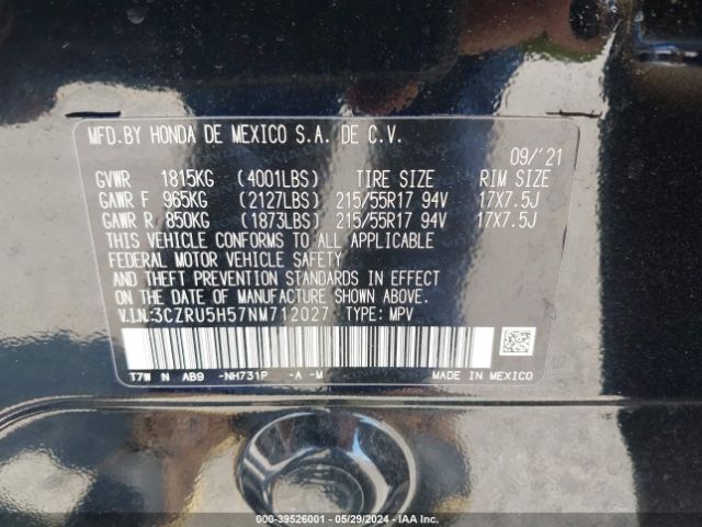 3CZRU5H57NM712027 Honda Hr-v 2wd Ex