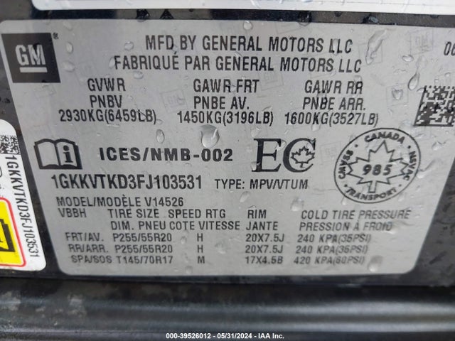 GMC Acadia Denali 2015 1GKKVTKD3FJ103531 Image 9