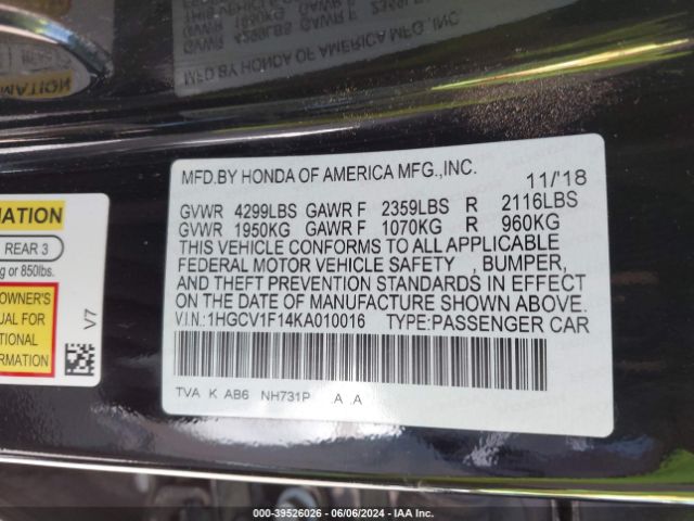 1HGCV1F14KA010016 Honda ACCORD LX