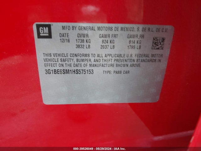 Chevrolet Cruze Lt Auto 2017 3G1BE6SM1HS575153 Image 9