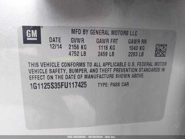 Chevrolet Impala 2lt 2015 1G1125S35FU117425 Image 9