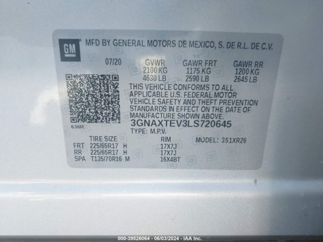 3GNAXTEV3LS720645 Chevrolet Equinox Awd 2fl