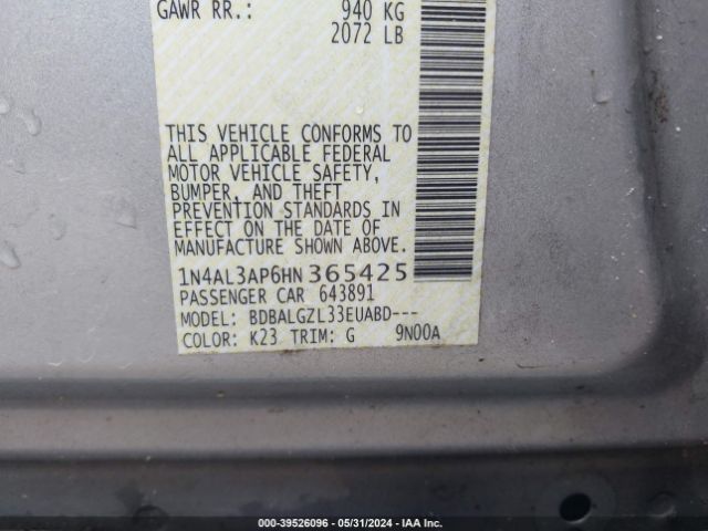 1N4AL3AP6HN365425 Nissan Altima 2.5 S
