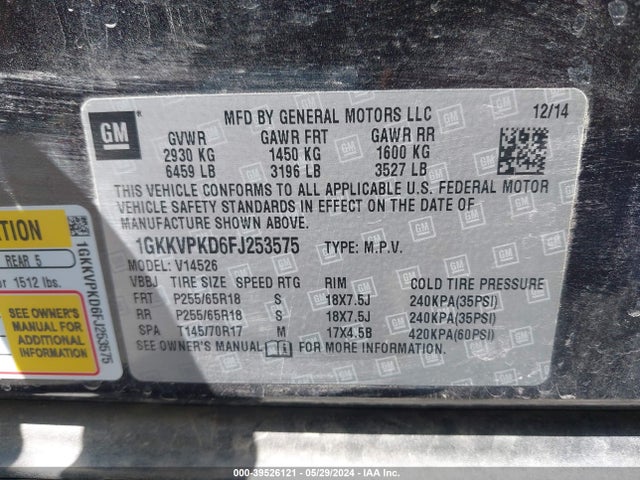 GMC Acadia Sle-2 2015 1GKKVPKD6FJ253575 Image 9
