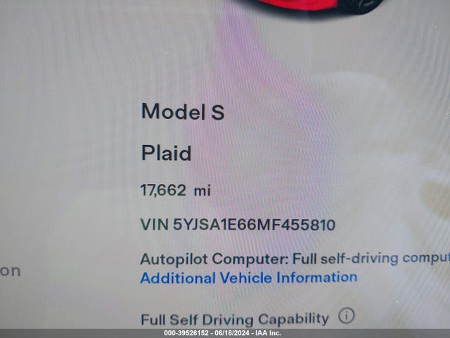 5YJSA1E66MF455810 Tesla Model S Plaid Tri Motor All-wheel Drive