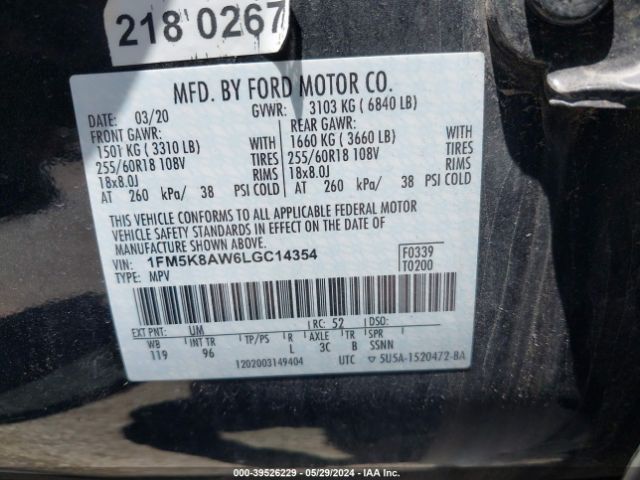 1FM5K8AW6LGC14354 Ford Police Interceptor Utility