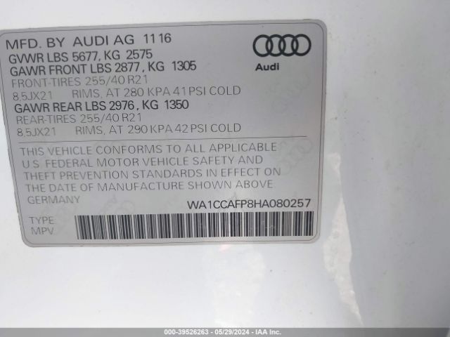WA1CCAFP8HA080257 Audi Sq5 3.0t Premium Plus