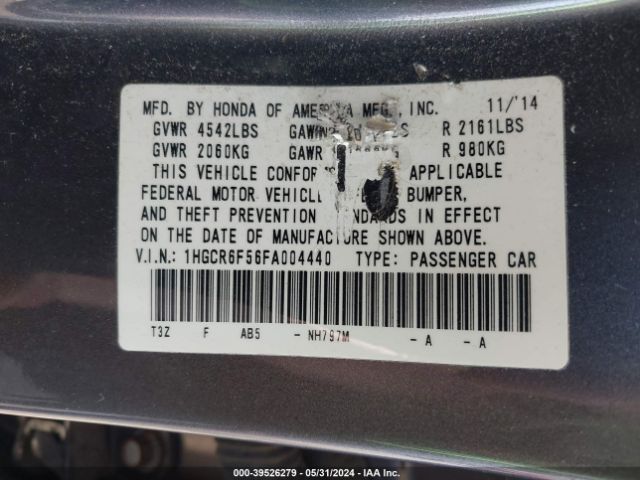 1HGCR6F56FA004440 Honda Accord Hybrid Ex-l