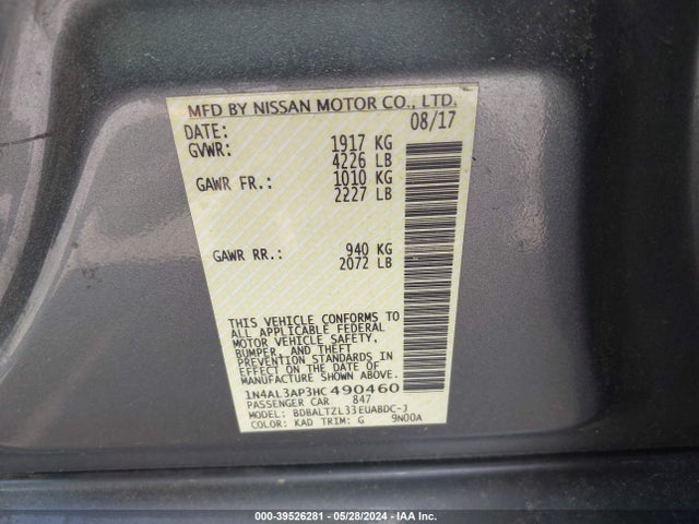 Nissan Altima 2.5 Sl 2017 1N4AL3AP3HC490460 Image 9