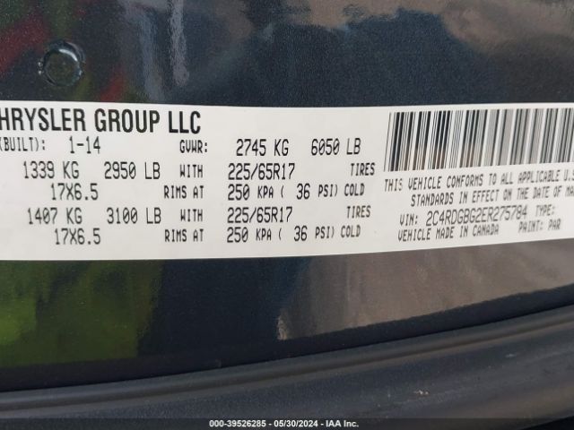 2C4RDGBG2ER275784 Dodge Grand Caravan Se 30th Anniversary