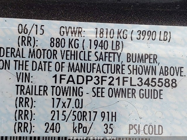Ford FOCUS SE 2015 1FADP3F21FL345588 Image 9