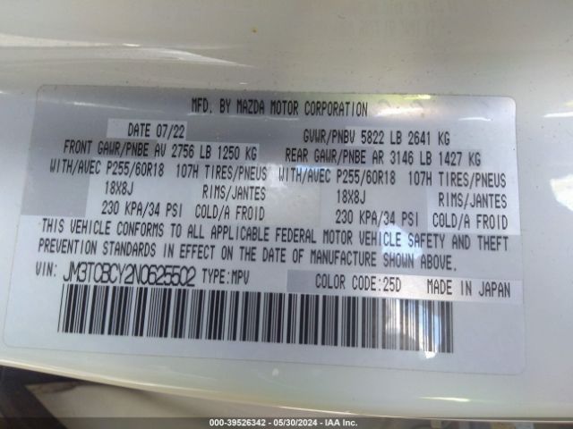 JM3TCBCY2N0625502 Mazda Cx-9 Touring