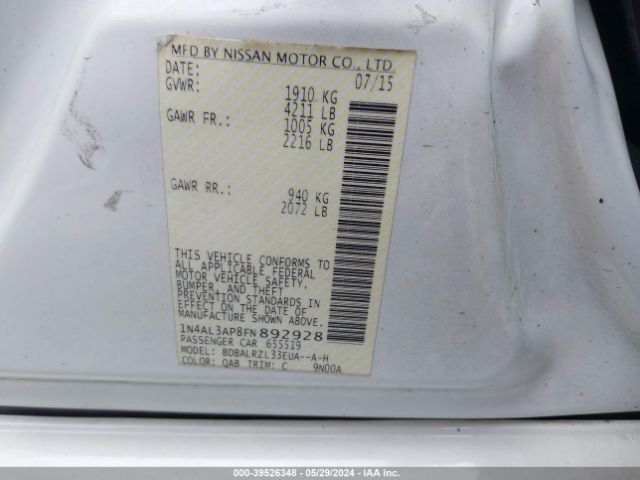 1N4AL3AP8FN892928 Nissan Altima 2.5 Sl