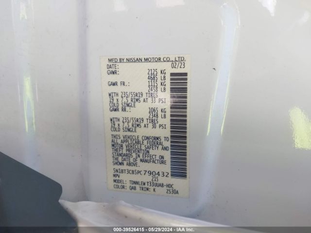 5N1BT3CB5PC790432 Nissan Rogue Sl Intelligent Awd