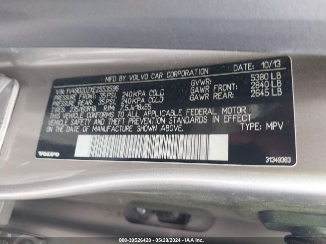 YV4902DZXE2553596 Volvo Xc60 T6/t6 Platinum/t6 Premier Plus/t6 R-design/t6 R-design Platinum/t6 R-design Premier Plus