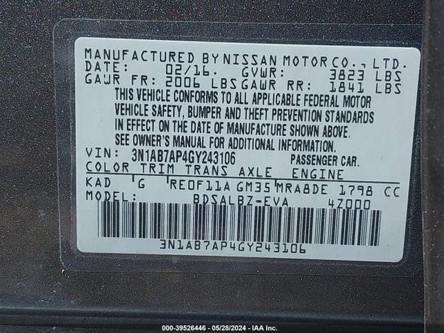 Nissan SENTRA S 2016 3N1AB7AP4GY243106 Image 9
