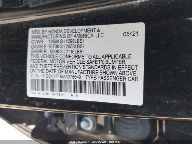 Honda ACCORD LX 2021 1HGCV1F16MA076649 Image 9
