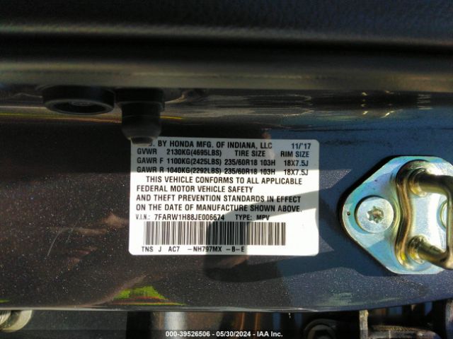 7FARW1H88JE006674 Honda Cr-v Ex-l/ex-l Navi