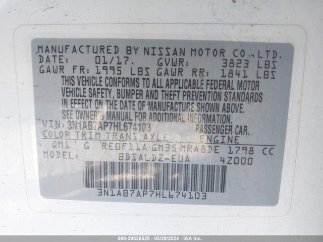 Nissan SENTRA SV 2017 3N1AB7AP7HL674103 Image 9