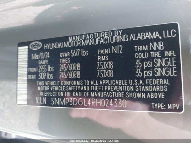 5NMP3DGL4RH024330 Hyundai Santa Fe Xrt